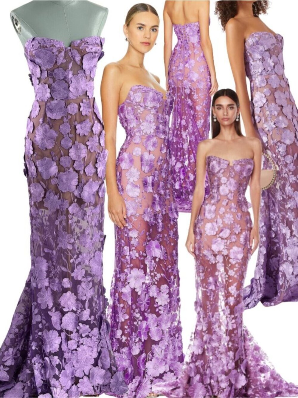 🆕 BRONX & BANCO 🧿 NWOT Jasmine Floral Embroidered Gown, Lilac - Sz S US 4